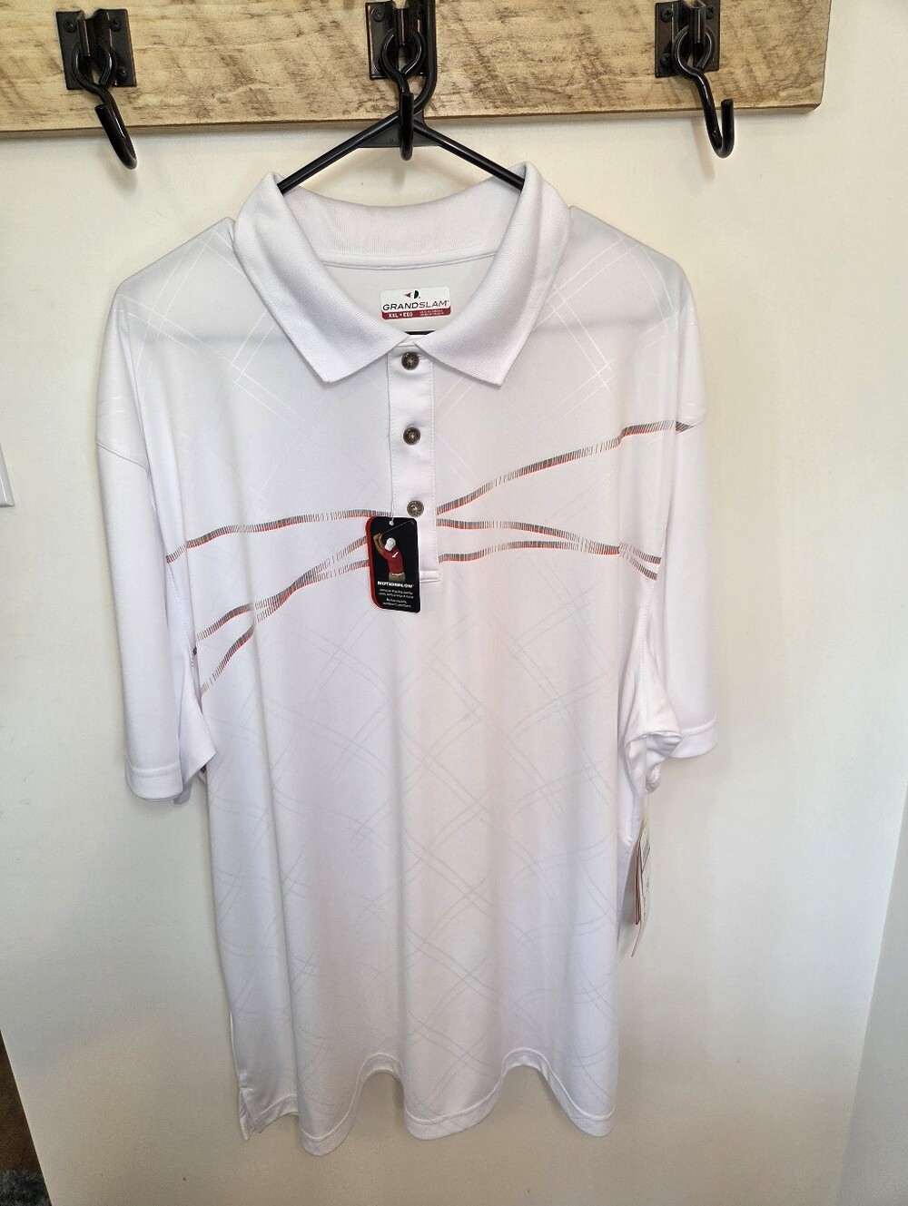 Men's Golf Polo Shirt XXL Bright White Polyester Wicking UPF 15 Grand Slam $55